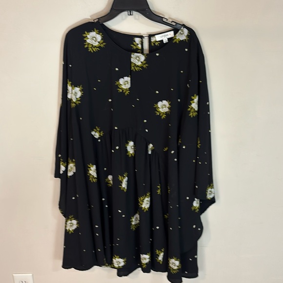 Umgee Black Floral Dress with Gathers and Keyhole Back and Front Size 1XL - Picture 1 of 11